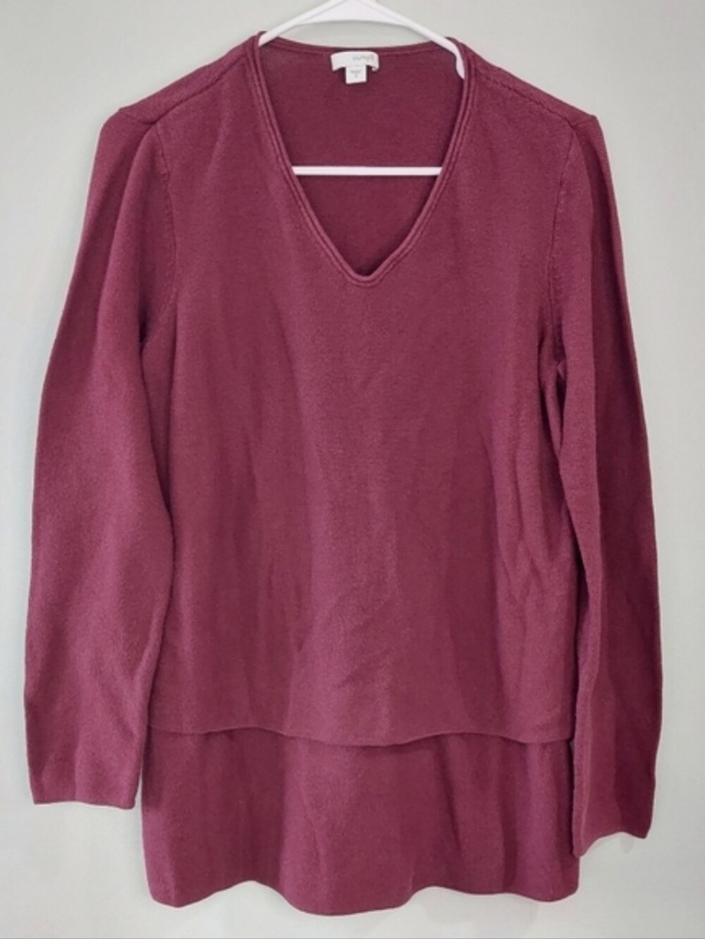 J. Jill Pure Jill Sweater Medium Knit V-neck High Low Long Sleeve Red / Maroon